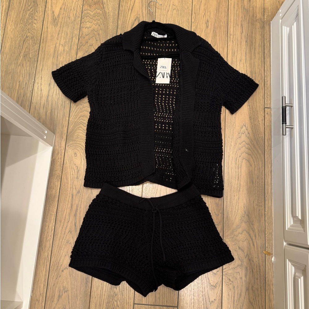 Zara Black Knit Cardigan & Shorts Summer Set